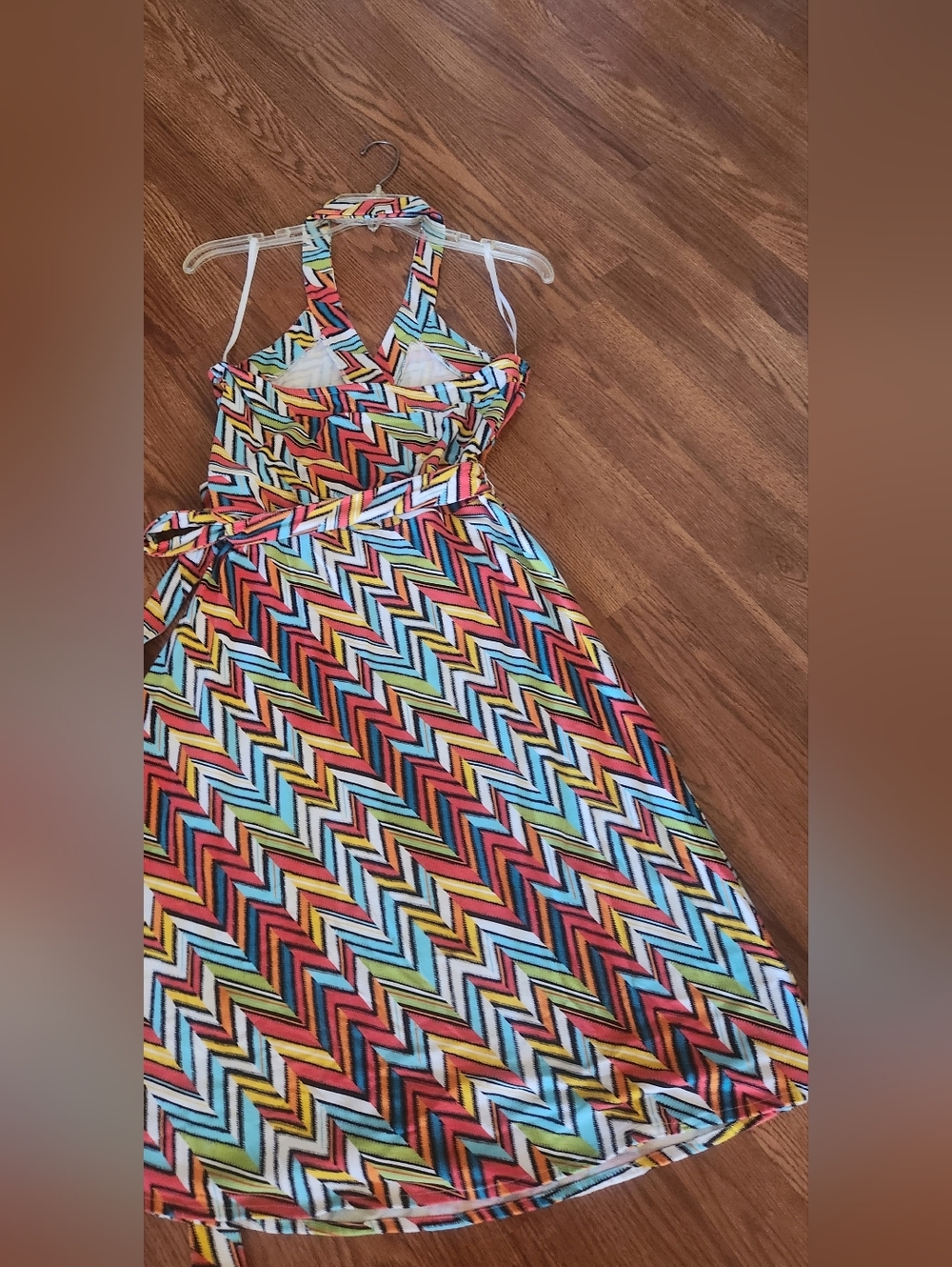 GAP Multicolor Chevron Wrap Around Halter Dress - Turquoise, Yellow, Coral - Picture 5 of 7